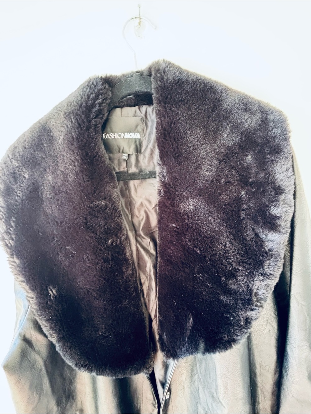 Fashion Nova Black Faux Fur Collar Leather Jacket